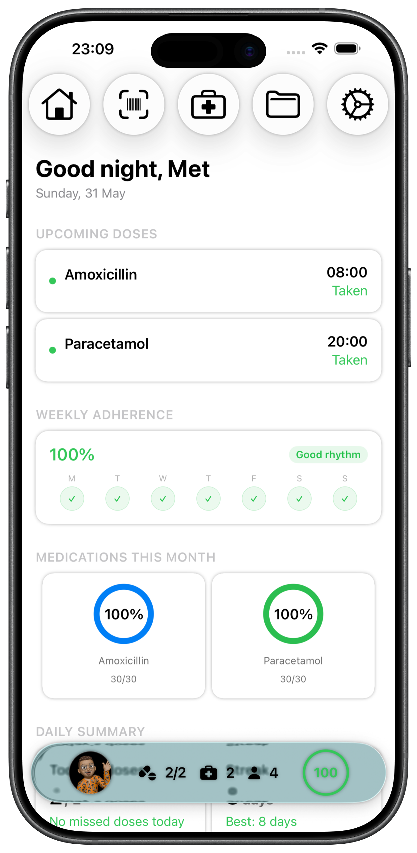 PillRem home screen